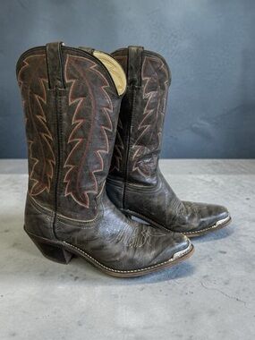Durango Mens Dark Gray Leather Western Cowboy Boots Silver Toe Tips 9D USA
